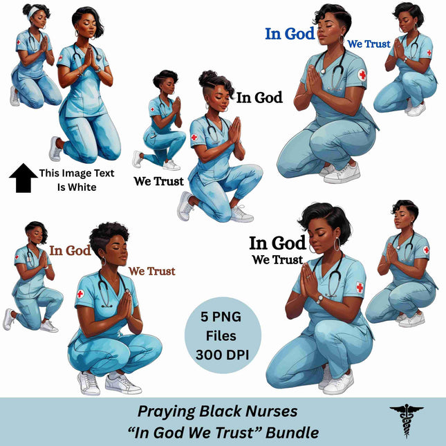 Praying Black Nurses PNG Bundle of 5-Digital Download Digital File Style Junction – Custom Digital Designs & Apparel