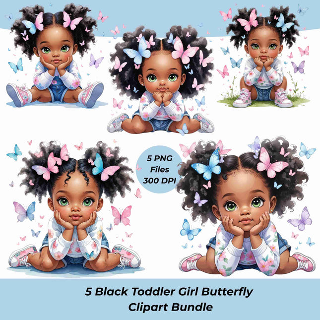 5 Black Toddler Girl Butterfly Clipart PNGs | Digital Files for Shirts Digital File Style Junction – Custom Digital Designs