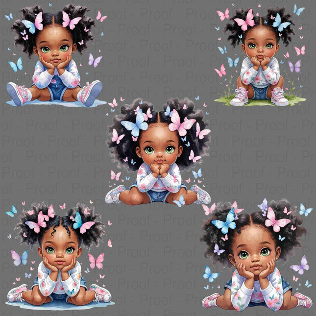 5 Black Toddler Girl Butterfly Clipart PNGs | Digital Files for Shirts Digital File Style Junction – Custom Digital Designs