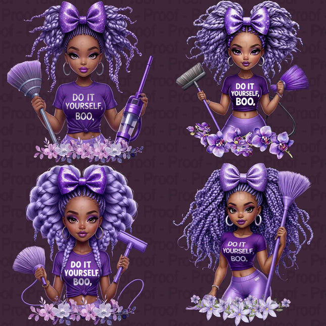 Black Girl Lavender Clipart Bundle of 4 “Do It Yourself Boo PNG files Digital File Style Junction – Custom Digital Designs & Apparel