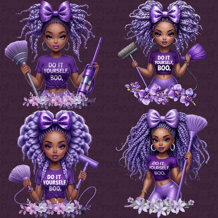 Do It Yourself Boo PNG Bundle – 4 Black Girl Lavender Clipart Files Digital File Style-Junction Custom Designs & Prints