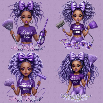 Do It Yourself Boo PNG Bundle – 4 Black Girl Lavender Clipart Files Digital File Style-Junction Custom Designs & Prints