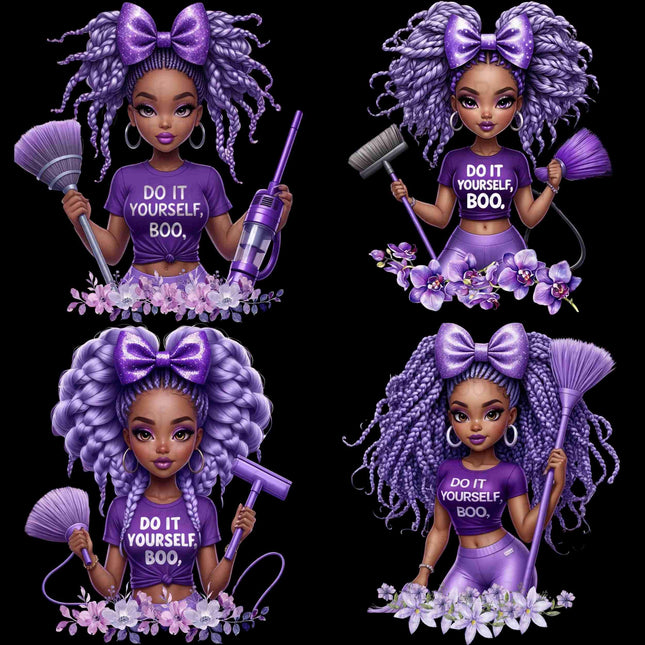 Black Girl Lavender Clipart Bundle of 4 “Do It Yourself Boo PNG files Digital File Style Junction – Custom Digital Designs & Apparel