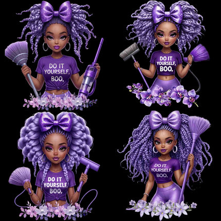 Do It Yourself Boo PNG Bundle – 4 Black Girl Lavender Clipart Files Digital File Style-Junction Custom Designs & Prints