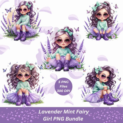 Lavender Mint Fairy Girl PNG Bundle – 5 High-Res Clipart Files Digital File Style-Junction Custom Designs & Prints