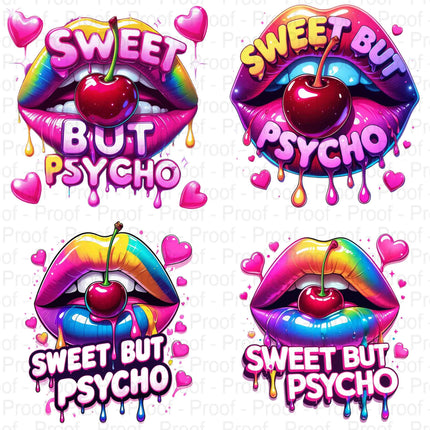Sweet But Psycho Lips PNG – 4 Neon Rainbow Drip Cherry Files Digital File Style-Junction Custom Designs & Prints