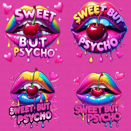 Sweet But Psycho Lips PNG – 4 Neon Rainbow Drip Cherry Files Digital File Style-Junction Custom Designs & Prints