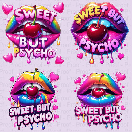 Sweet But Psycho Lips PNG – 4 Neon Rainbow Drip Cherry Files Digital File Style-Junction Custom Designs & Prints