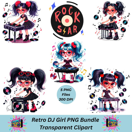Retro DJ Girl PNG – 5 High-Res Clipart Files for Sublimation Digital File Style-Junction Custom Designs & Prints