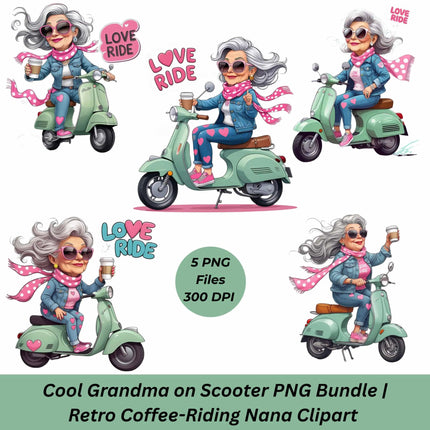 Cool Grandma Scooter PNG Bundle – 5 High-Res Sublimation Files Digital File Style-Junction Custom Designs & Prints