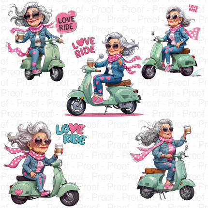 Cool Grandma Scooter PNG Bundle – 5 High-Res Sublimation Files Digital File Style-Junction Custom Designs & Prints