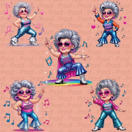 Disco Dancing Grandma PNG – 5 Sparkly High-Res Clipart Files Digital File Style-Junction Custom Designs & Prints