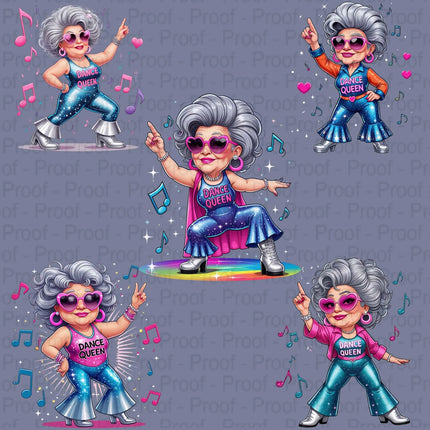 Disco Dancing Grandma PNG – 5 Sparkly High-Res Clipart Files Digital File Style-Junction Custom Designs & Prints