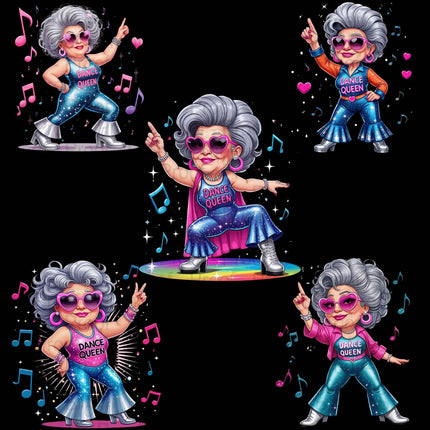 Disco Dancing Grandma PNG – 5 Sparkly High-Res Clipart Files Digital File Style-Junction Custom Designs & Prints