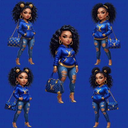 Royal Blue Fashion Girl PNG – High-Res Clipart for Sublimation Digital File Style-Junction Custom Designs & Prints