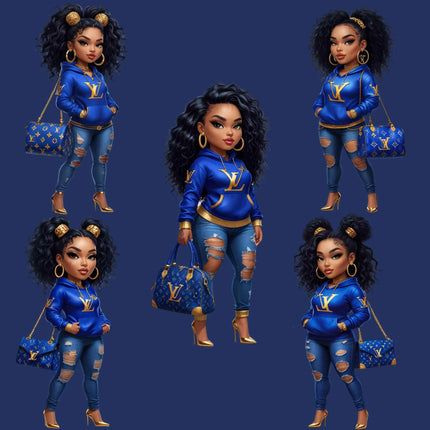 Royal Blue Fashion Girl PNG – High-Res Clipart for Sublimation Digital File Style-Junction Custom Designs & Prints