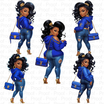 Thick Sassy Sistas PNG – Royal Blue Fashion Clipart Bundle Digital File Style-Junction Custom Designs & Prints