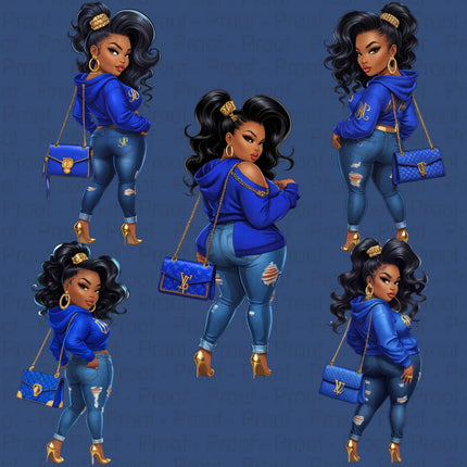 Thick Sassy Sistas PNG – Royal Blue Fashion Clipart Bundle Digital File Style-Junction Custom Designs & Prints