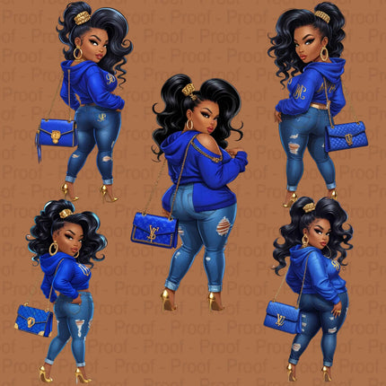 Thick Sassy Sistas PNG – Royal Blue Fashion Clipart Bundle Digital File Style-Junction Custom Designs & Prints