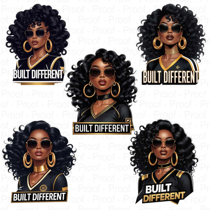 Built Different PNG Bundle – 5 Black Queen Clipart Files Digital File Style-Junction Custom Designs & Prints