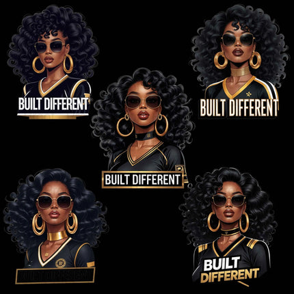 Built Different PNG Bundle – 5 Black Queen Clipart Files Digital File Style-Junction Custom Designs & Prints
