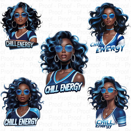 Ice Blue Afro Queen PNG – 5 Chill Energy Clipart Files Digital File Style-Junction Custom Designs & Prints