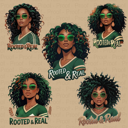 Rooted & Real PNG – 5 Afro Soul Sister Clipart Files for Sublimation Digital File Style-Junction Custom Designs & Prints