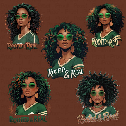 Rooted & Real PNG – 5 Afro Soul Sister Clipart Files for Sublimation Digital File Style-Junction Custom Designs & Prints