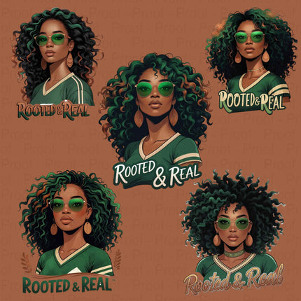 Rooted & Real PNG – 5 Afro Soul Sister Clipart Files for Sublimation Digital File Style-Junction Custom Designs & Prints
