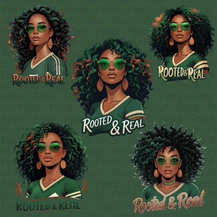 Rooted & Real PNG – 5 Afro Soul Sister Clipart Files for Sublimation Digital File Style-Junction Custom Designs & Prints