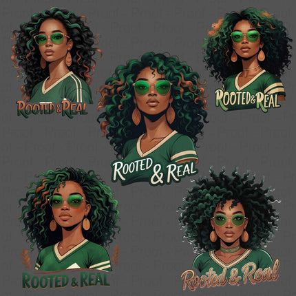 Rooted & Real PNG – 5 Afro Soul Sister Clipart Files for Sublimation Digital File Style-Junction Custom Designs & Prints