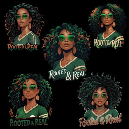 Rooted & Real PNG – 5 Afro Soul Sister Clipart Files for Sublimation Digital File Style-Junction Custom Designs & Prints