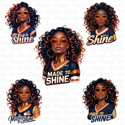 Made to Shine PNG – 5 Burnt Orange & Gold Afro Queen Designs Digital File Style-Junction Custom Designs & Prints