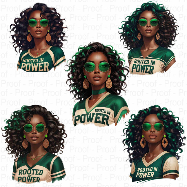Rooted in Power PNG Bundle of 5 Emerald & Beige Afro Woman Digital File Style Junction – Custom Digital Designs & Apparel