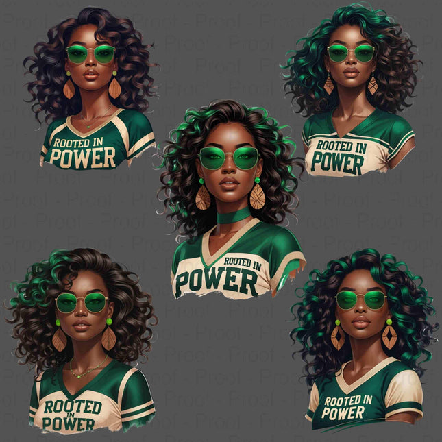 Rooted in Power PNG Bundle of 5 Emerald & Beige Afro Woman Digital File Style Junction – Custom Digital Designs & Apparel
