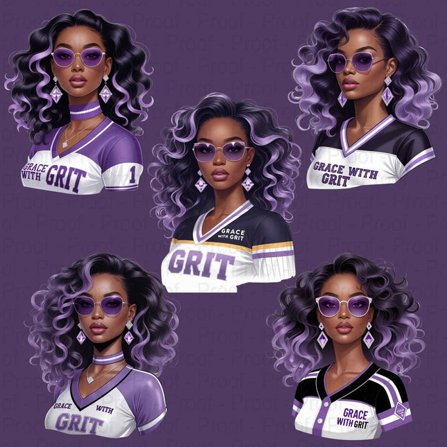 Grace with Grit PNG Bundle of 5 Lavender & White Afro Woman Digital File Style Junction – Custom Digital Designs & Apparel