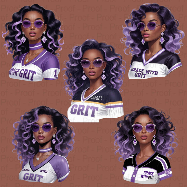 Grace with Grit PNG Bundle of 5 Lavender & White Afro Woman Digital File Style Junction – Custom Digital Designs & Apparel