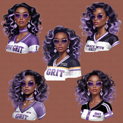 Grace with Grit PNG – 5 Lavender Afro Woman Clipart Designs Digital File Style-Junction Custom Designs & Prints