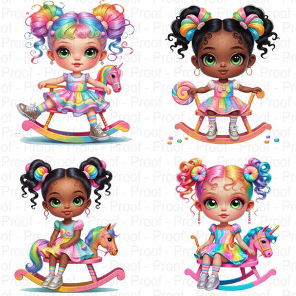 Rainbow Rocking Horse PNGs – 8 Girl Clipart Files for Sublimation Digital File Style-Junction Custom Designs & Prints