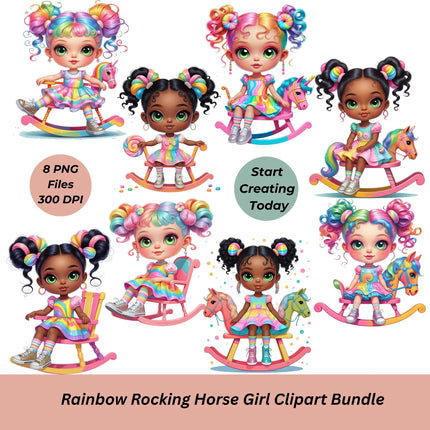 Rainbow Rocking Horse PNGs – 8 Girl Clipart Files for Sublimation Digital File Style-Junction Custom Designs & Prints