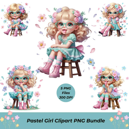 Pastel Girl PNG Bundle – 5 High-Res Clipart Files for Sublimation Digital File Style-Junction Custom Designs & Prints