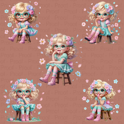 Pastel Girl PNG Bundle – 5 High-Res Clipart Files for Sublimation Digital File Style-Junction Custom Designs & Prints