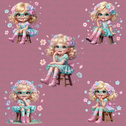 Pastel Girl PNG Bundle – 5 High-Res Clipart Files for Sublimation Digital File Style-Junction Custom Designs & Prints