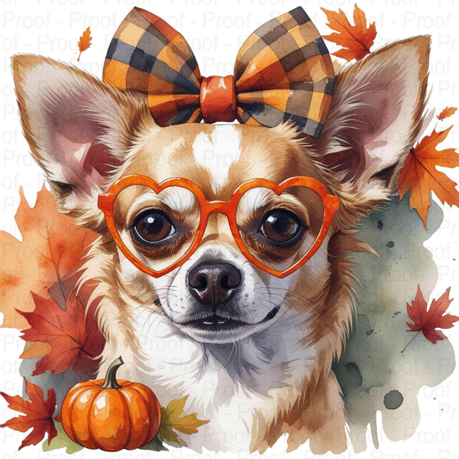Autumn Chihuahua Watercolor Art 4 PNG Files Digital File Style Junction – Custom Digital Designs & Apparel