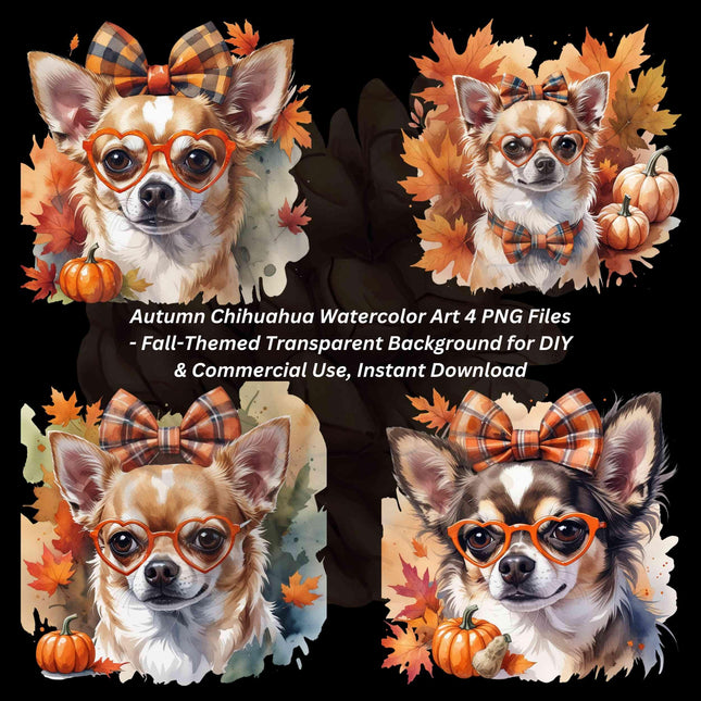 Autumn Chihuahua Watercolor Art 4 PNG Files Digital File Style Junction – Custom Digital Designs & Apparel
