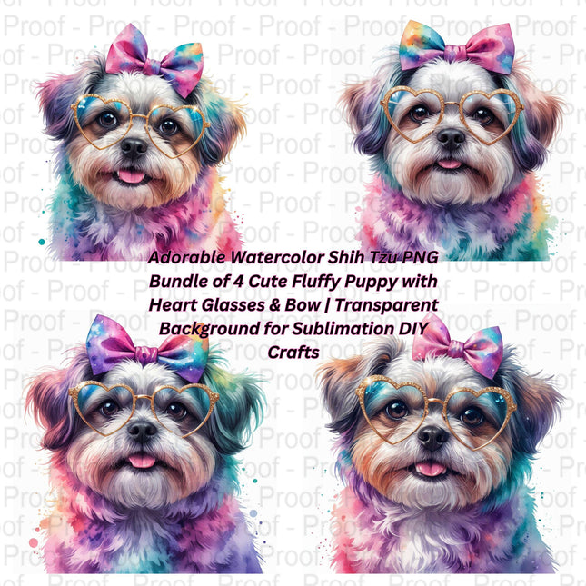 Adorable Watercolor Shih Tzu PNG Bundle of 4 Cute Fluffy Puppy Digital File Style Junction – Custom Digital Designs & Apparel