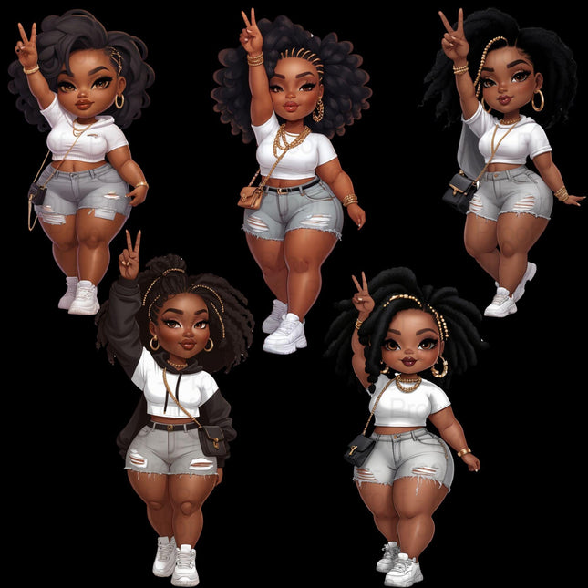 Peace Sign Curvy Black Girl PNG Bundle of 5 Digital File Style Junction – Custom Digital Designs & Apparel