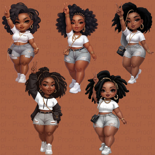 Peace Sign Curvy Black Girl PNG Bundle of 5 Digital File Style Junction – Custom Digital Designs & Apparel