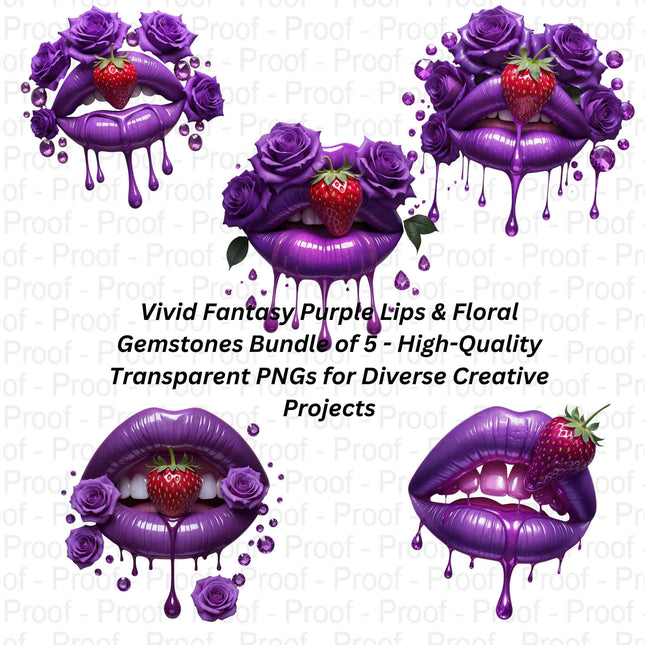 Vivid Fantasy Purple Lips & Floral Gemstones Bundle of 5 Digital File Style Junction – Custom Digital Designs & Apparel