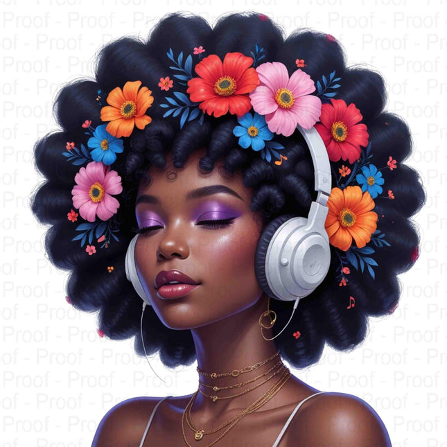 Afro Beauty Digital PNG Bundle of 4 | Vibrant Floral Headphones Portrait Digital File Style Junction – Custom Digital Designs & Apparel